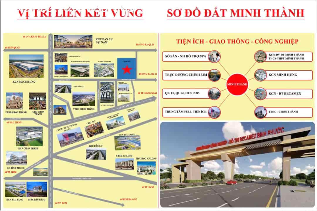 Bán Đất sổ Sẵn Ngay KCN Becamex Bình Phước Giá Chỉ 960 Nghìn/m2.Đừờng DH01. Phường Minh Thành, Kp5, Thị xã