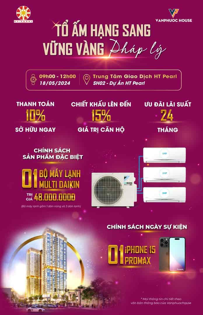 Chỉ hơn 32tr/m2 sở hữu ngay căn hộ cao cấp chuẩn Nhật HT Pearl 2PN 65m2