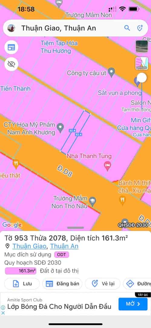 Chính chủ bán lô đất mặt tiền D8 kdc phường Thuận Giao, TP Thuận An, Bình Dương