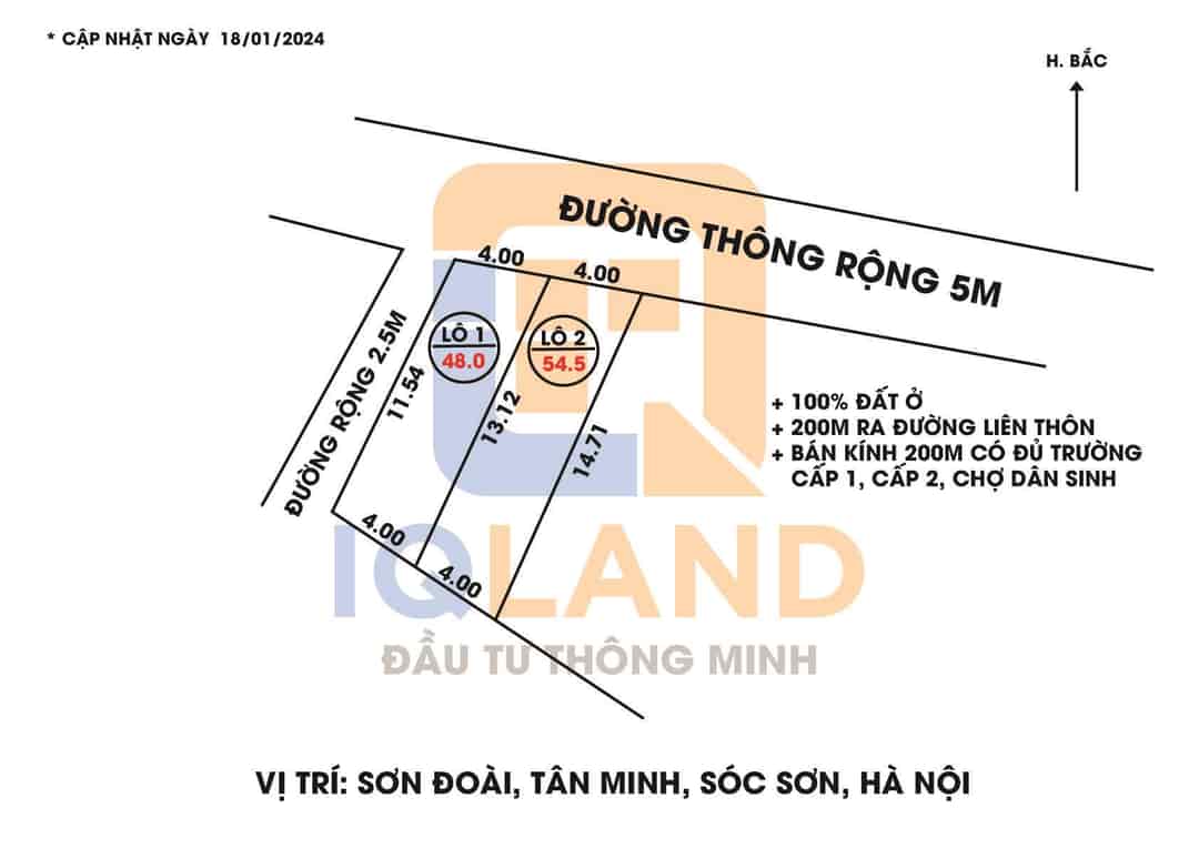 Lô góc đường thông ô tô tránh giá chỉ hơn 500 triệu tại Sơn Đoài, Tân Minh