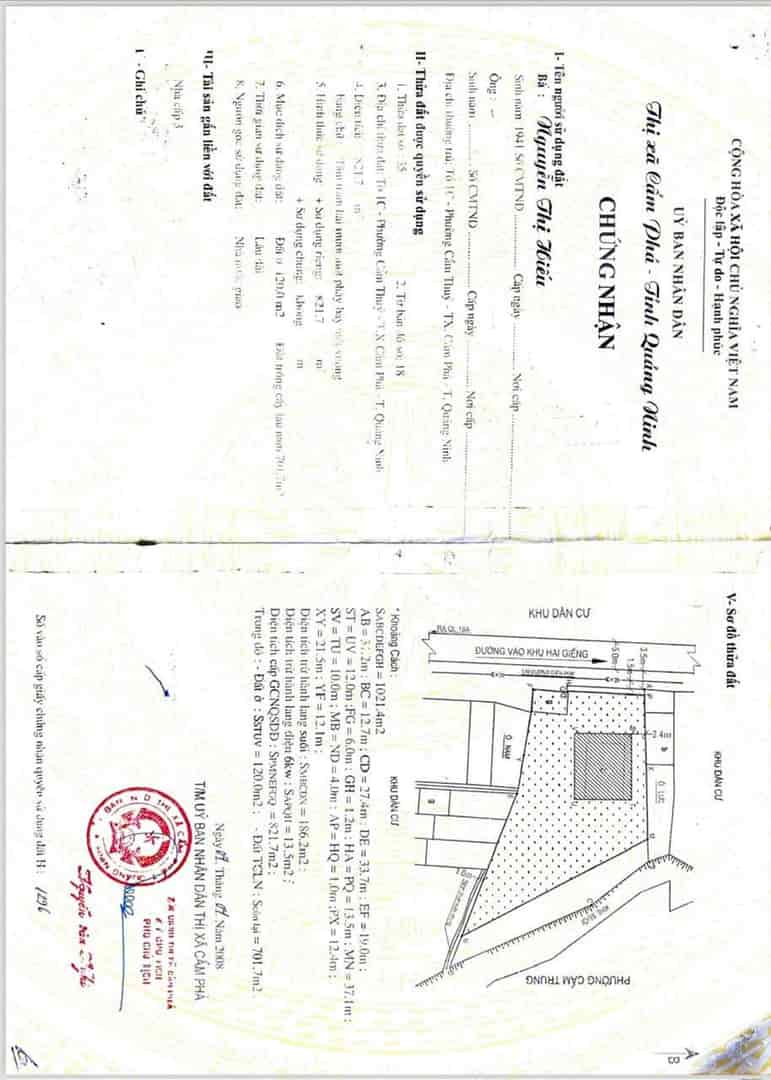 Bán đất tặng nhà mặt tiền khu Hai Giếng 1, P. Cẩm Thủy, TX. Cẩm Phả, DT 821,7m2, giá 13 tỷ