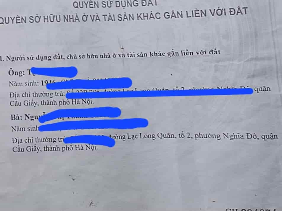 Chính chủ bán nhà 2 mặt tiền đường Lạc Long Quân, tổ 1, phường Nghĩa Đô, Cầu Giấy, HN