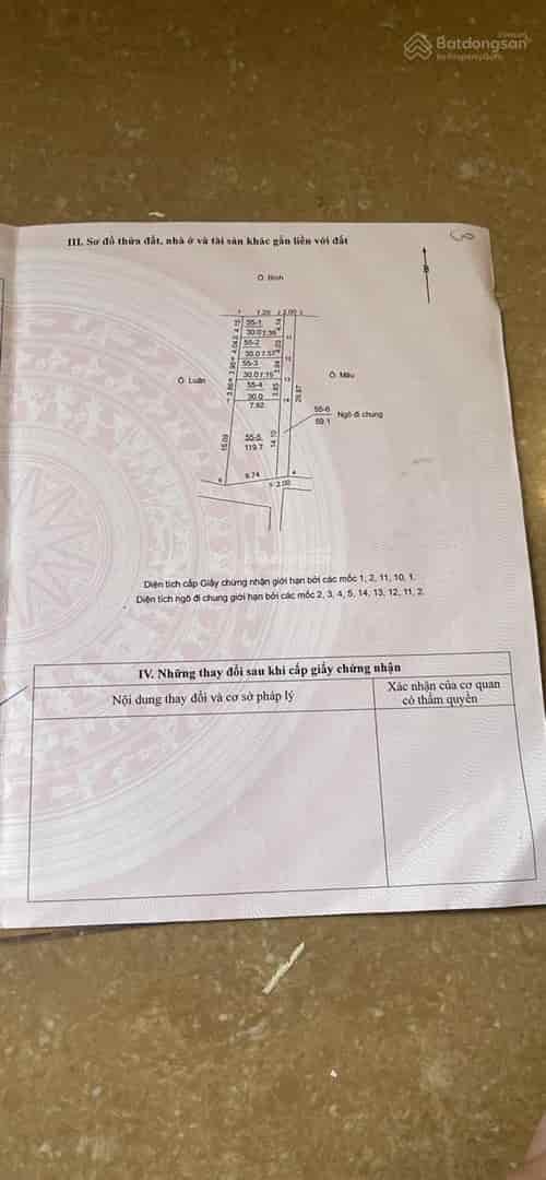 Bán đất xóm Thống Nhất, xã La Phù, hướng Đông mát mẻ, ngõ đi rộng 2m, sổ đỏ sẵn sàng tên