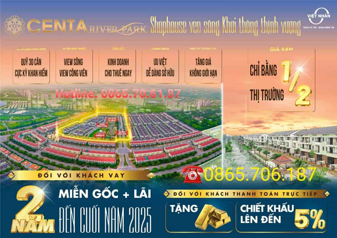 Từ 2,5 tỷ sở hữu ngay Shophouse giá gốc từ CĐT dự án Centa River Park  tại KCN vsip Bắc Ninh, tiềm năng tăng