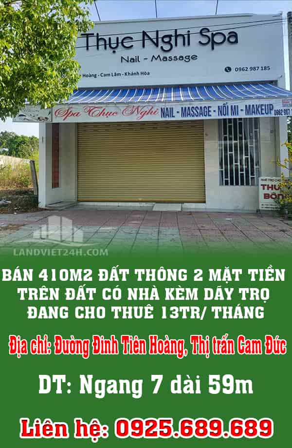 Bán 410m2 đất thông 2 mặt tiền trên đất có nhà kèm dãy trọ đang cho thuê 13tr/ tháng, tại Cam Lâm