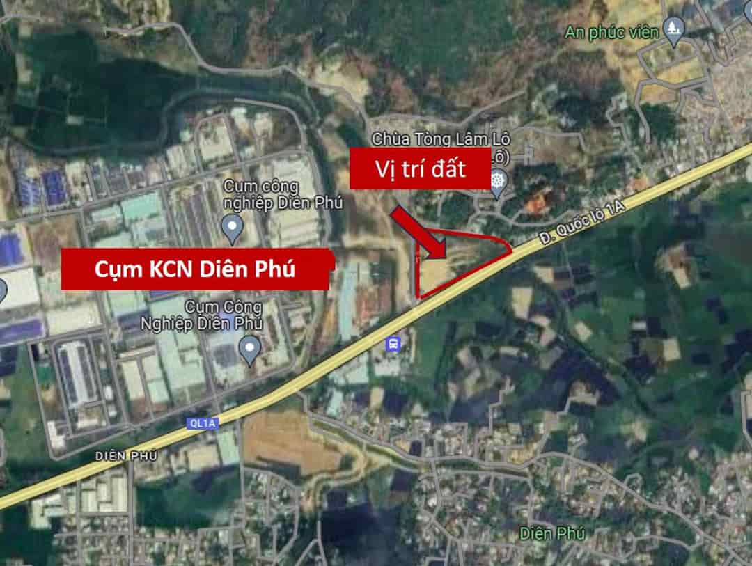 Bán đất sản xuất kinh doanh lô góc 3  mặt tiền QL 1A, giáp cụm KCN Diên Phú, cách biển 10km