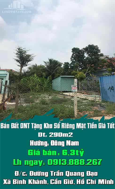 Bán đất ONT tặng kho sổ riêng mặt tiền giá tốt nhất khu vực Bình Khánh, Cần Giờ