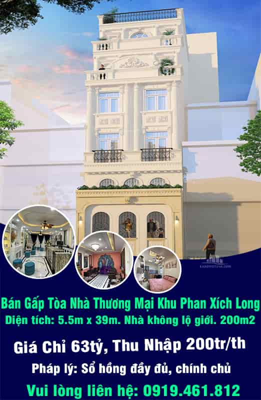 Bán tòa nhà thương mại khu Phan Xích Long giá chỉ 63tỷ Phú Nhuận