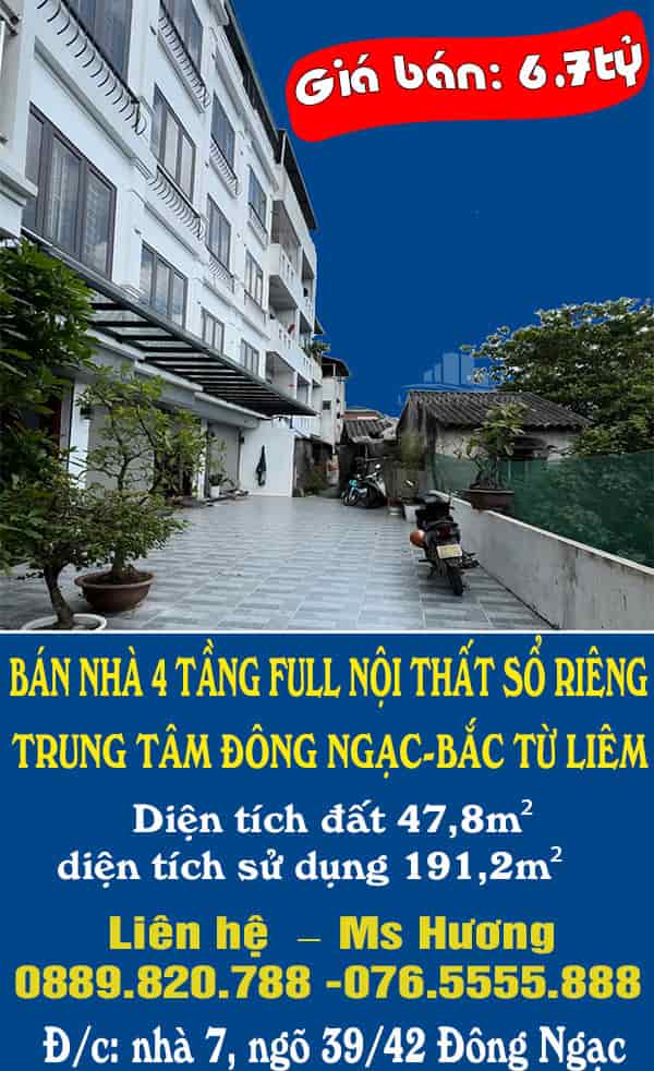 Bán nhà 4 tầng, full nội thất, sổ riêng, trung tâm Đông Ngạc, Bắc Từ Liêm