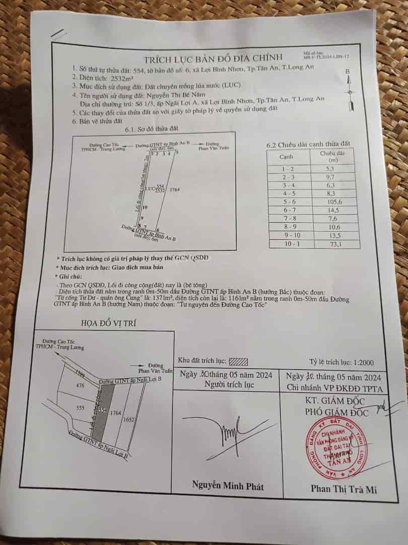 Chính chủ bán đất 2 mặt tiền giá tốt nhất khu vực Tân An, Long An