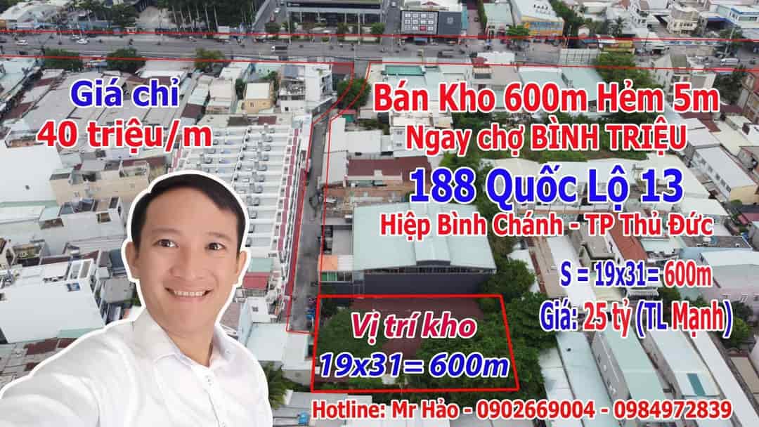 Bán đất tặng kho 600m hẻm 5m 1 sẹc Quốc lộ 13, Hiệp Bình Chánh, Thành phố Thủ Đức