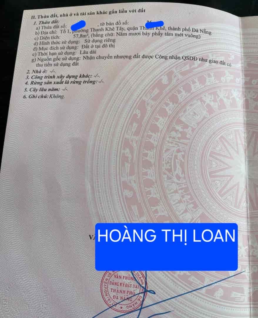 Chào bán lô đất kiệt ô tô 02 Hoàng Thị Loan