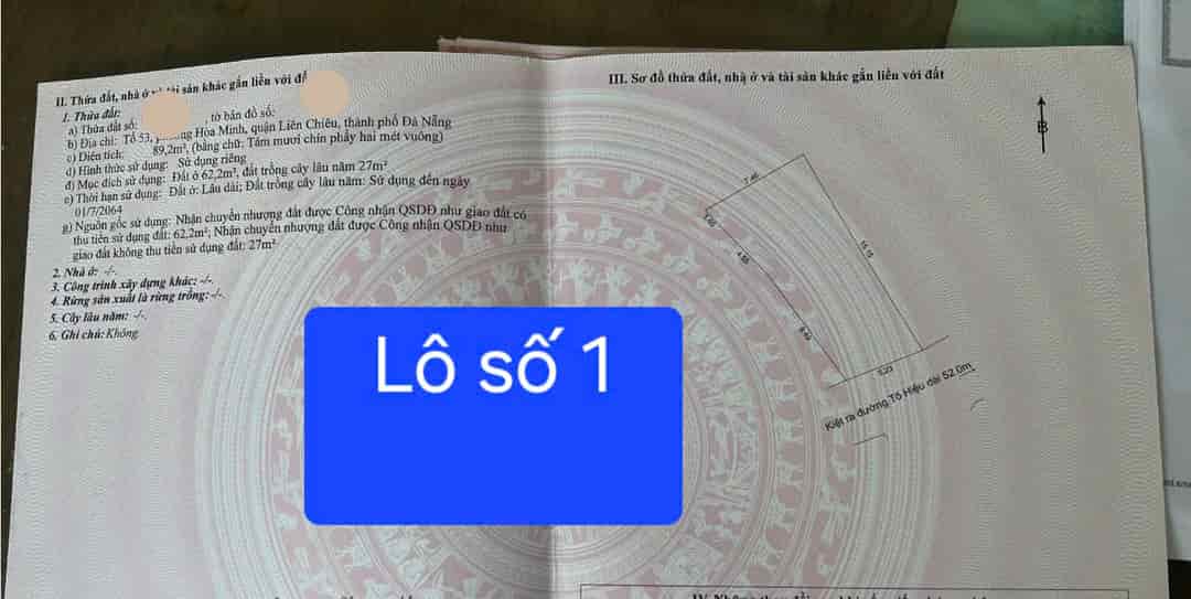 Chào bán 2 lô đất kiệt ô tô K183 Tô Hiệu gần đường chính