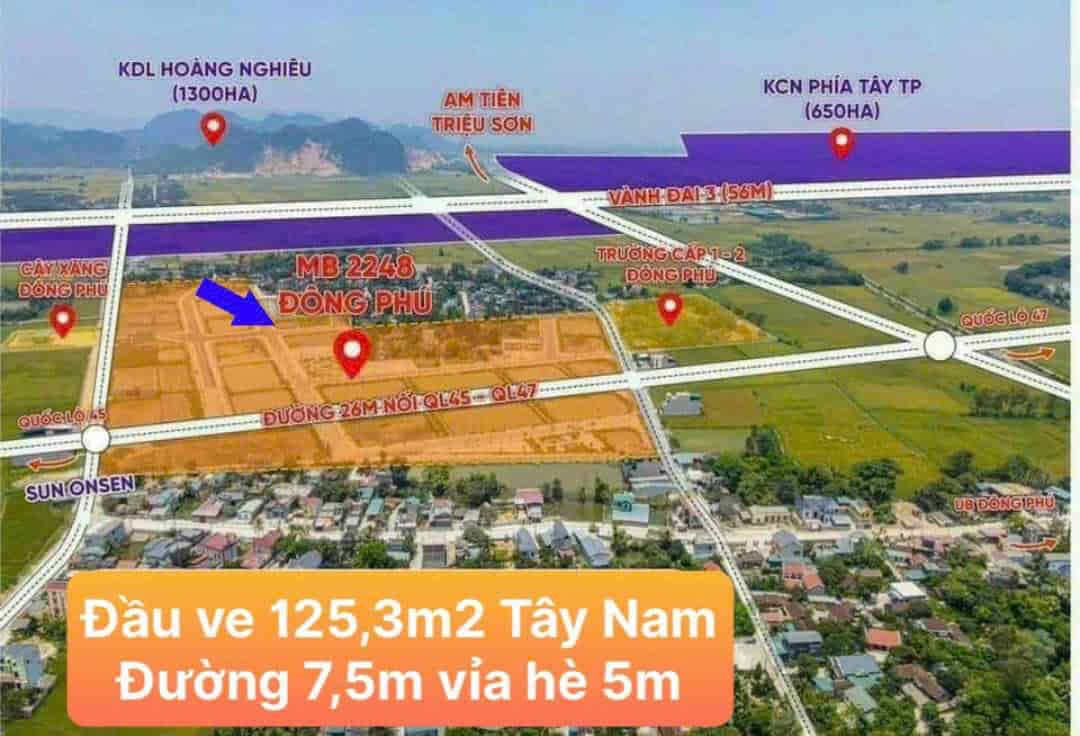 Chính chủ bán mảnh đất phân lô, lô góc 125m2, đường 7,5m, vỉa hè 4m tại Đông Sơn, Thanh Hóa
