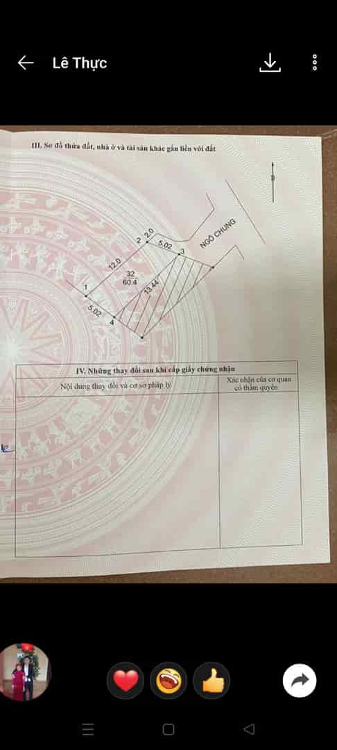 Chúc đồng một xã Thủy Hương một lô đất dúy nhất có trên thị trường đường ô tô thông tứ tung dt 60.4m