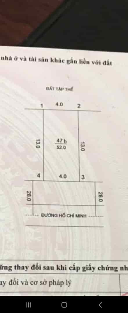 Hàng kinh doanh khuôn tiền tài chính, 52m, mặt tiền 4m, mặt đường HCM, chỉ loanh quanh 2 tỷ