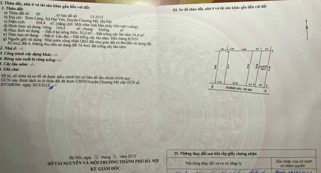 Mảnh đất đẹp nhất xã Đại Yên, Chương Mỹ, HN, ngay gần trường Chương Mỹ A, chợ Bắc Sơn cách chỉ 1km