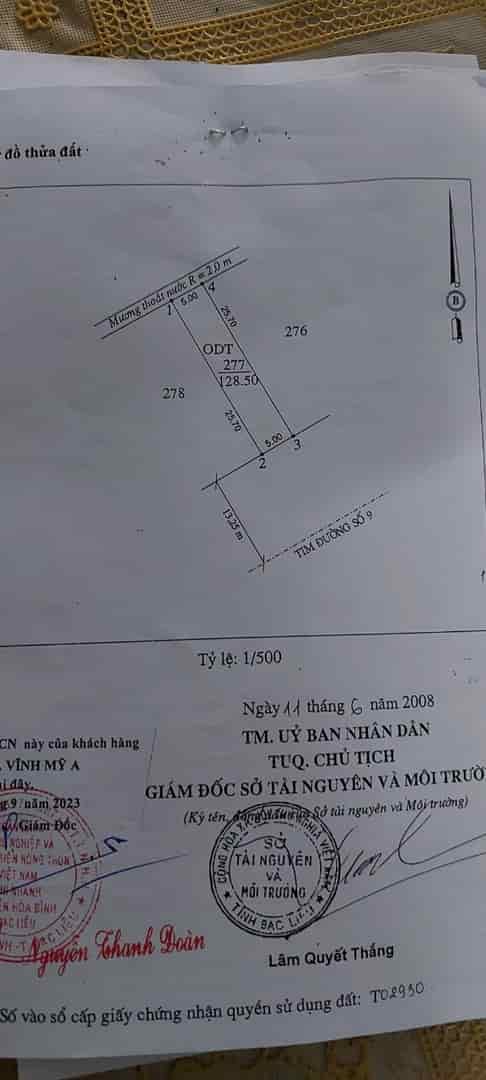 Chính chủ cần bán, 3 nền liền kề (275-276-277), hướng đông nam tại phường 5, Tp Bạc Liêu