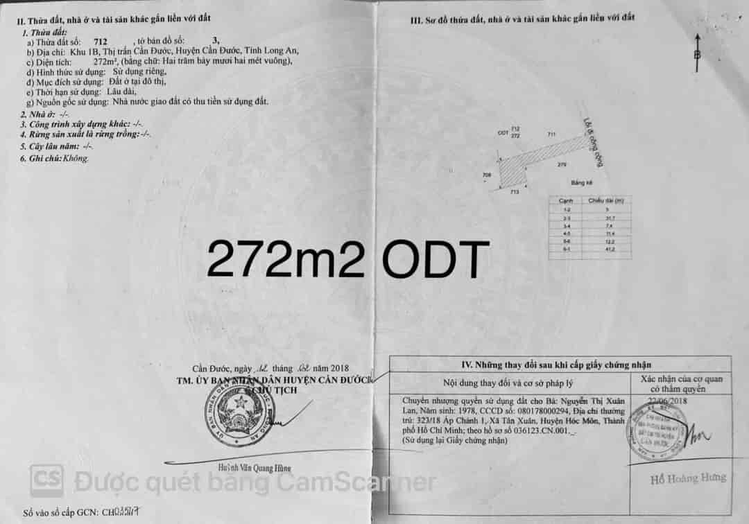 Sang nhượng lại lô đất, full thổ cư (odt-đất đô thị) nằm trung tâm hành chính Cần Đước, kdc 1b