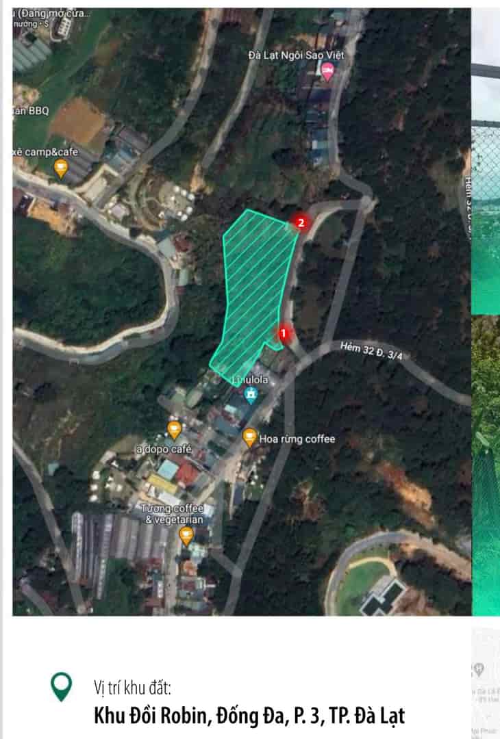 Đất nền khu đồi Robin kế bên cafe Lulu Lola phường 3 thành phố Đà Lạt, diện tích 4484,76m2 giá 25tr/m