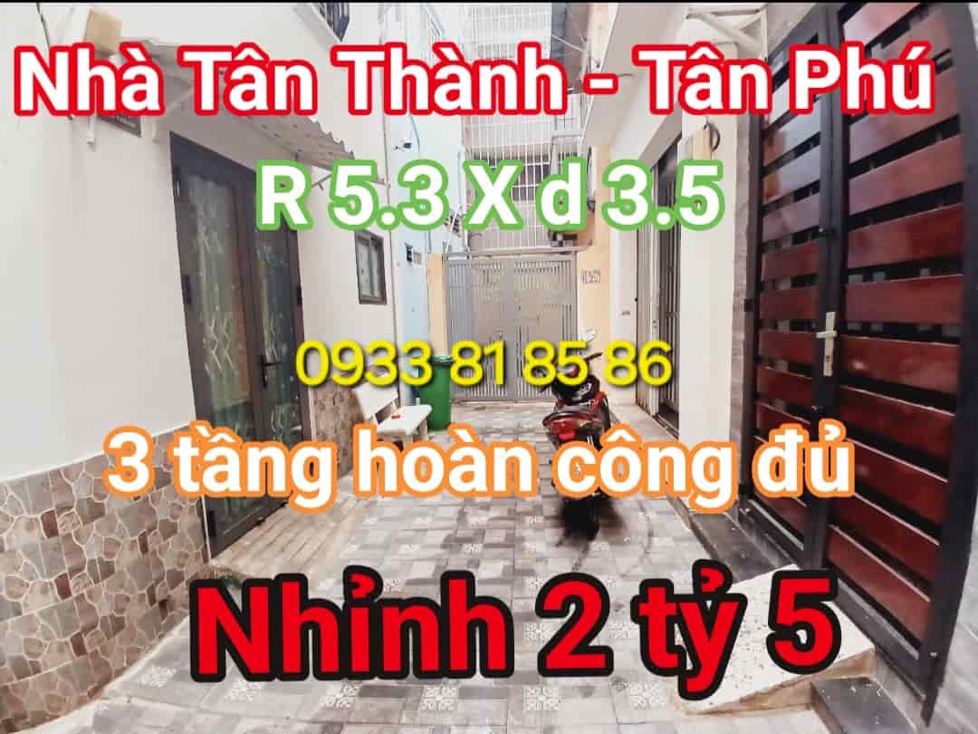 Nhỉnh 2 tỷ 7 có căn nhà 3 tầng rộng 5.3x3.55m, Tân Thành, quận Tân Phú