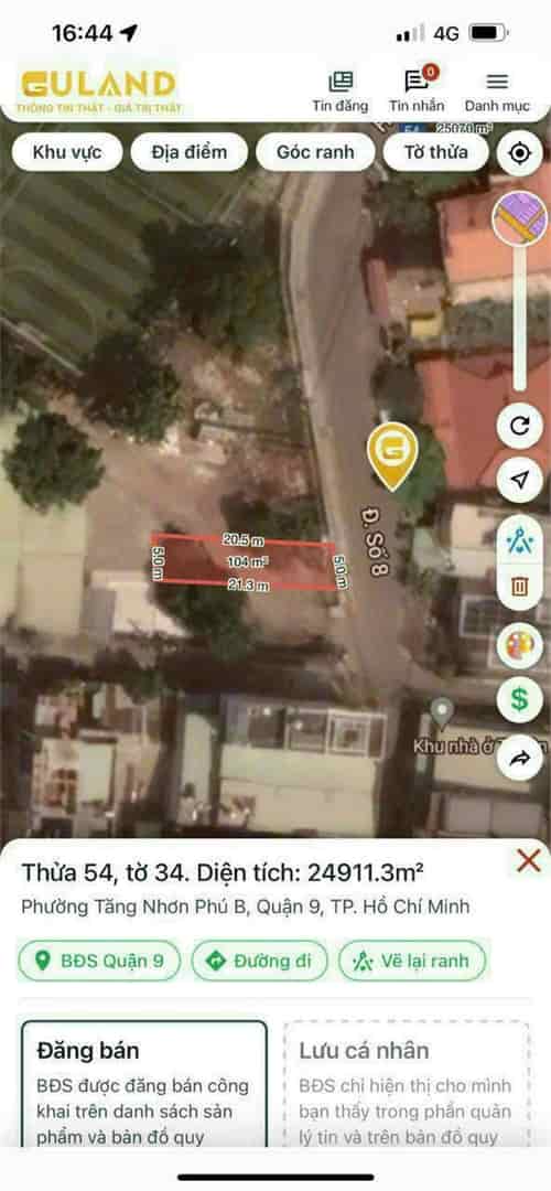 Cần bán đất mặt tiền đường 8 nối dài Tăng Nhơn Phú B, quận 9