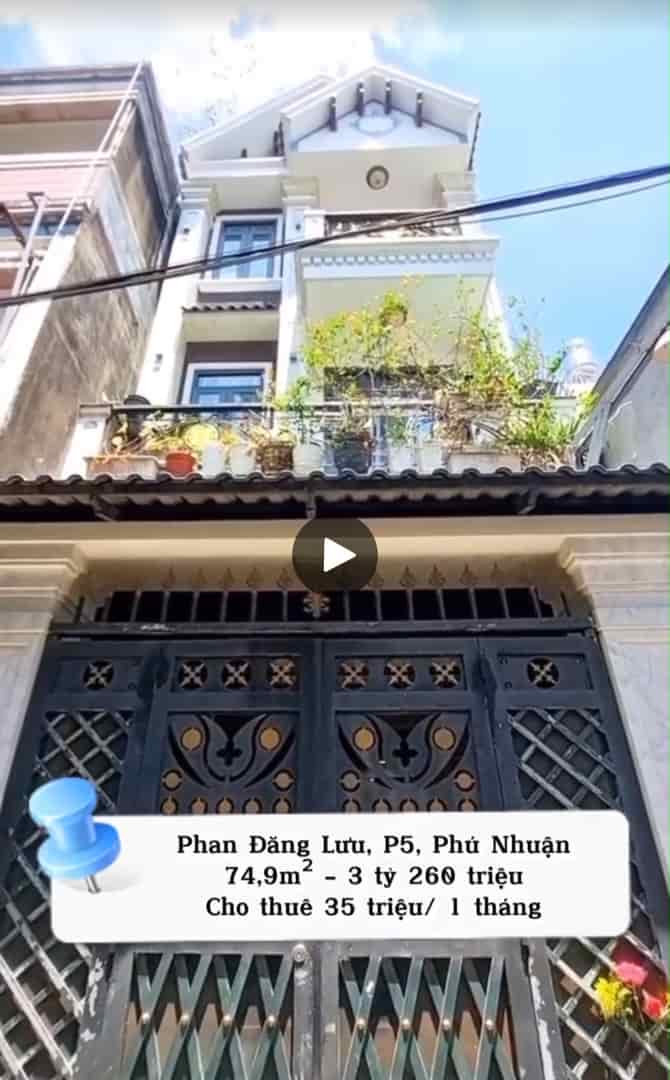 Bán nhà Phan Đăng Lưu, P.5, Q.Phú Nhuận, giá 3 tỷ 260, hẻm xe hơi, 74m2