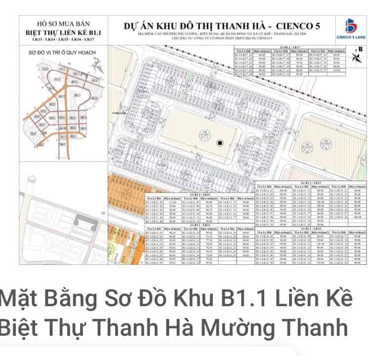 Cần bán căn góc liền kề khu đô thị Thanh Hà Cienco 5 đường Kiến Hưng, Phường Kiến Hưng, Quận Hà Đông, Hà Nội