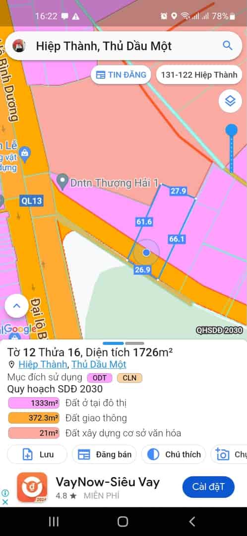 Cho thuê đất giá rẻ, tiện kinh doanh đa ngành, vị trí trung tâm TP Thủ Dầu Một