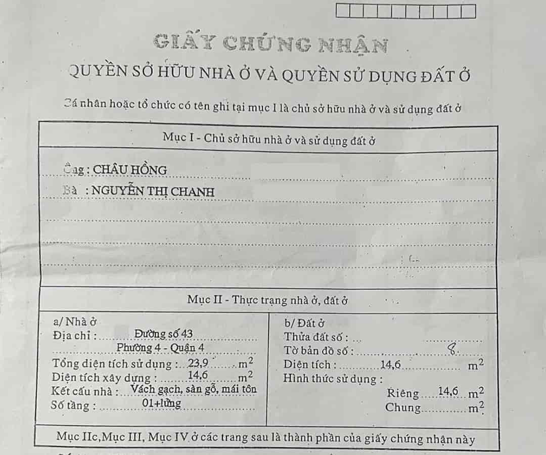 Bán nhà 15m2, 3x5m, đường trước nhà 2.5m, sát điểm xe hơi đậu vài mét, không bị quy hoạch