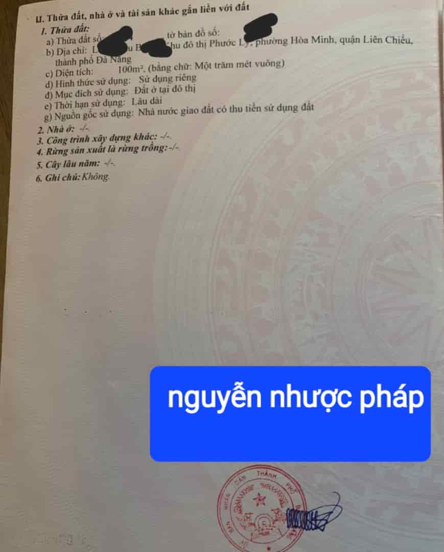 Cần tiền bán lô đất mặt tiền Nguyễn Nhược Pháp, khu đô thị Phước Lý