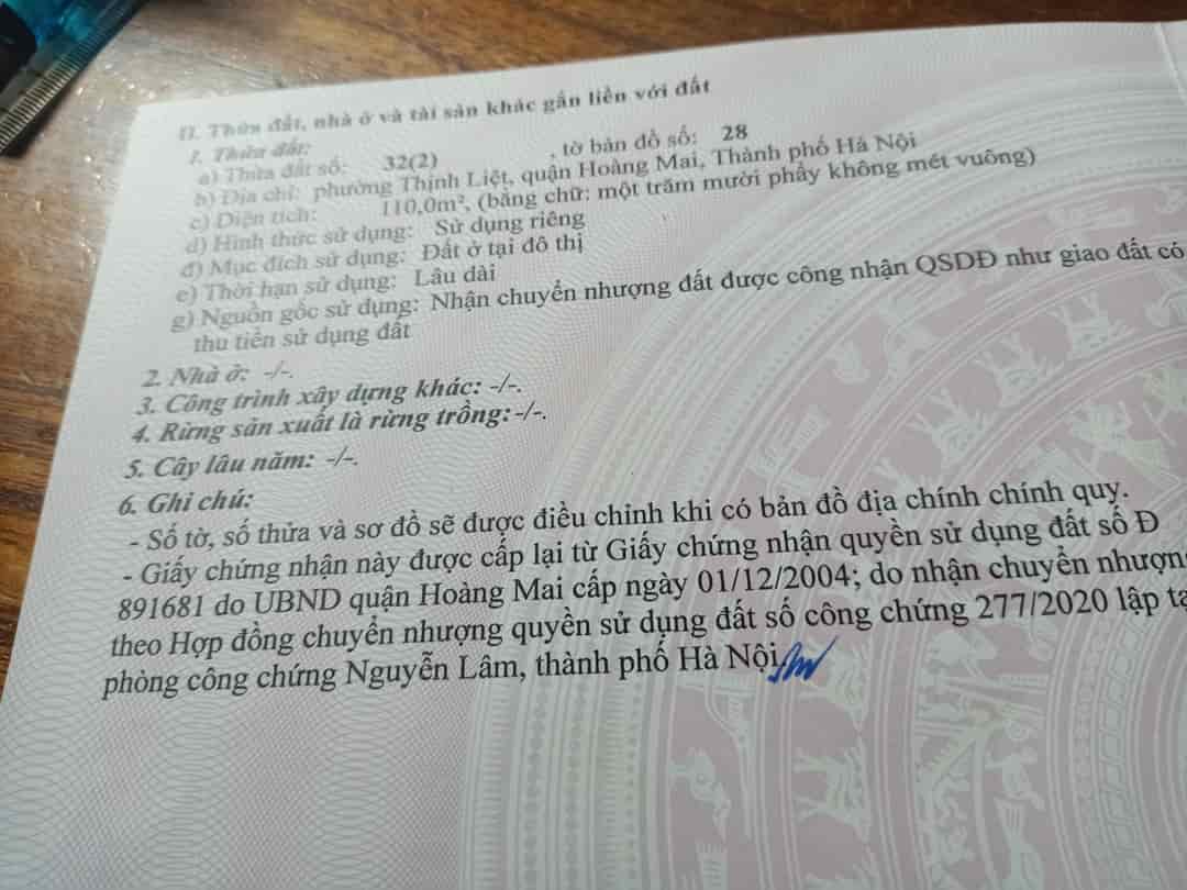 Chính chủ bán đất thổ cư tặng nhà dòng tiền Thịnh Liệt, Hoàng Mai, HN