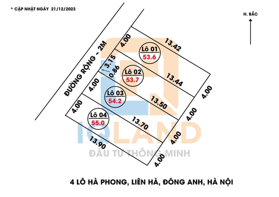 Cần bán 55m2 Hà Phong, Liên Hà, Đông Anh, Hà Nội, mặt tiền hậu 4m, khổ đất vuông dài 13.9m