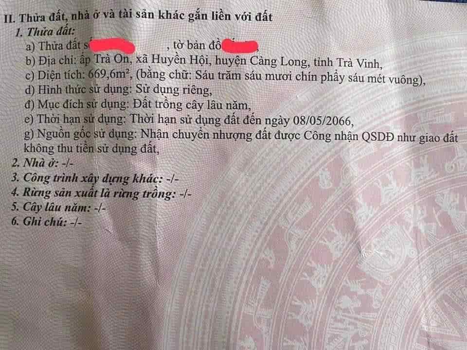 Chính chủ bán nhanh lô đất tại ấp trà on, xã Huyền Hội, huyện Càng Long, Trà Vinh