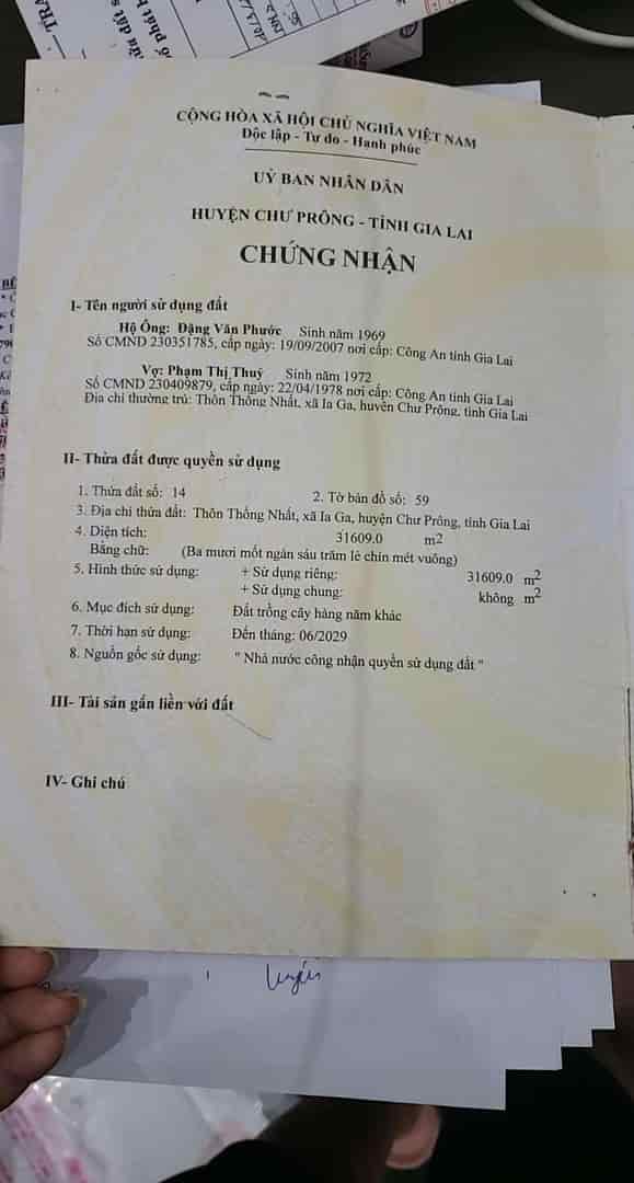 CHÍNH CHỦ Cần Bán Đất Tại Thôn Thống Nhát, Xã Ia Ga, Huyện Chư Prông, Tỉnh Gia Lai.