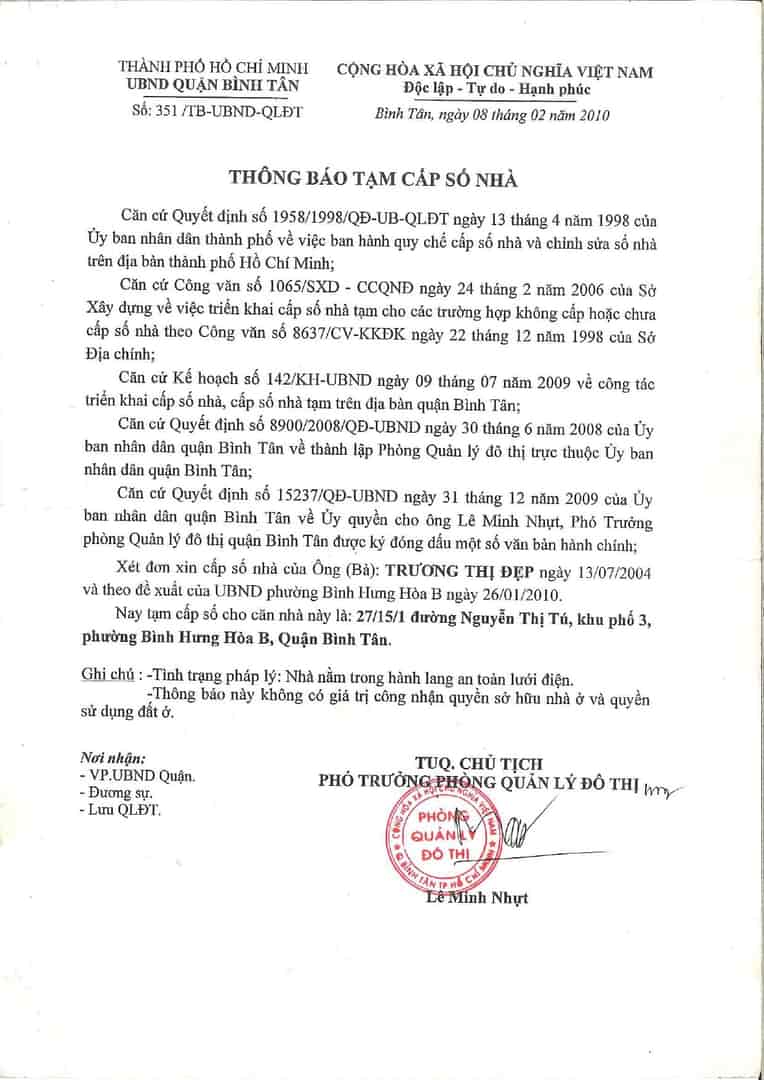 Chính chủ bán căn nhà tại 27/15/1, đường Nguyễn Thị Tú, phường Bình Hưng Hoà B, Bình Tân, HCM