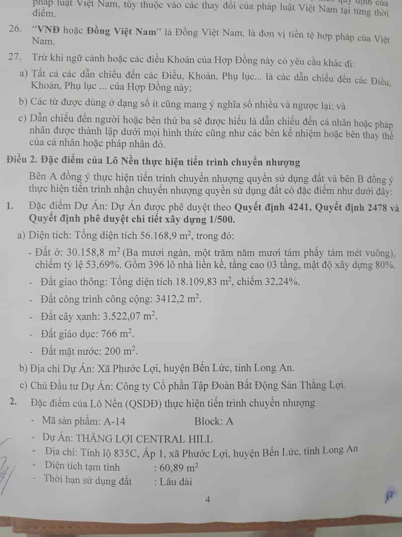 Chính chủ cần bán nền mặt tiền đường 14m tại KDC Thắng Lợi Central Hill, Bến Lức, Long An