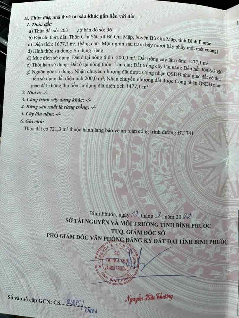 Cần bán lô đất  30m ngang mặt tiền DT741  tại đường ĐT 741, xã Bù Gia Mập, Bù Gia Mập, Bình Phước
