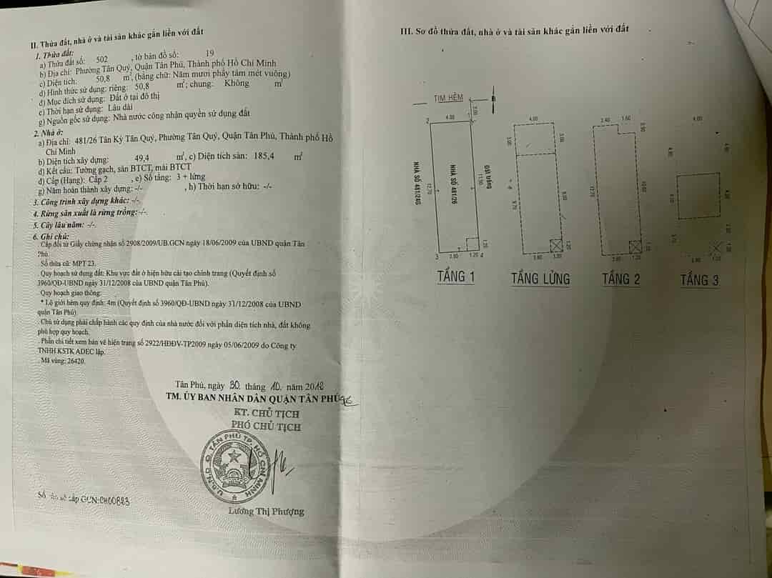 Chính chủ cần bán nhà tại 421/26 đường Tân Kỳ Tân Quý, phường Tân Quý, Tân Phú, Hồ Chí Minh