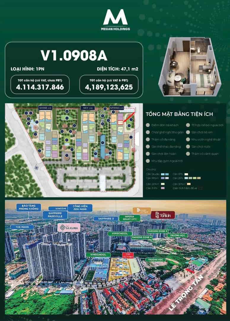 Chỉ 4,1 Tỷ VNĐ, sở hữu căn hộ 1pn sang trọng tòa victoria trong Vinhome Smart City