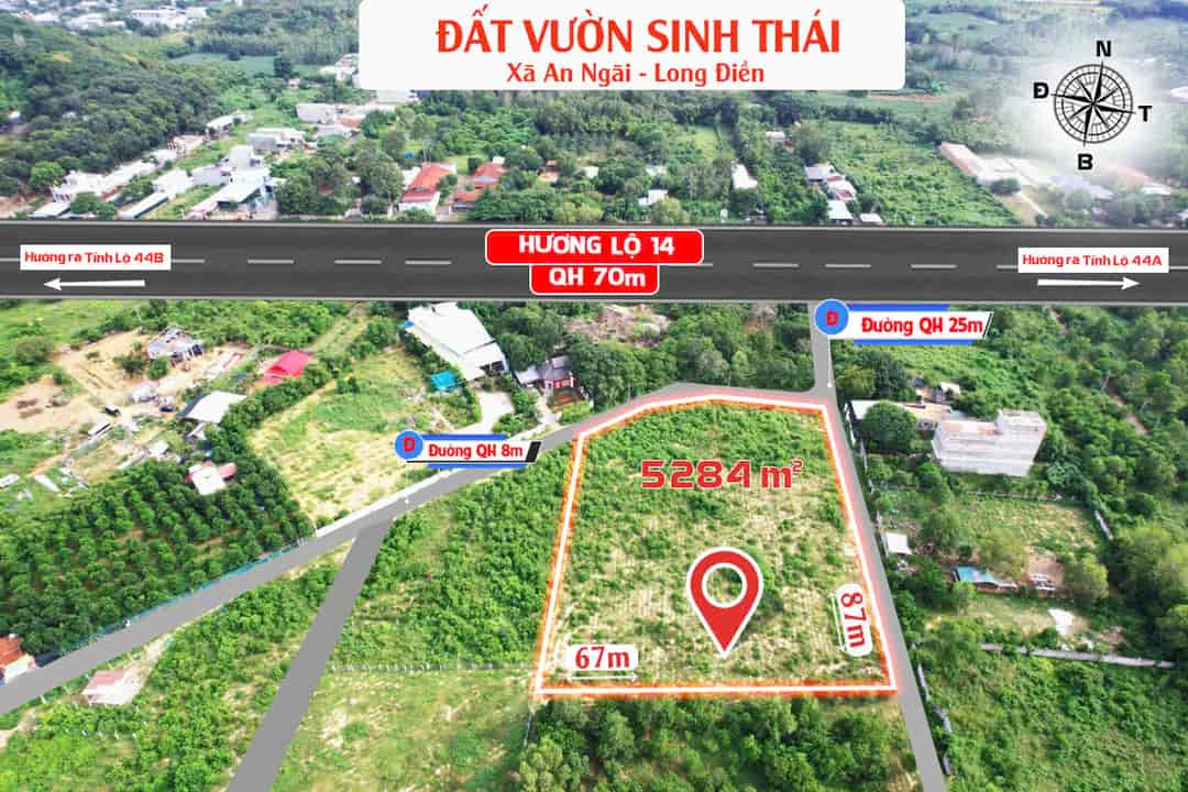 Đất vườn sinh thái ven biển long hải DT 87x67m góc 2MT nhựa QH 25&8m giá 1.2 tr/m2