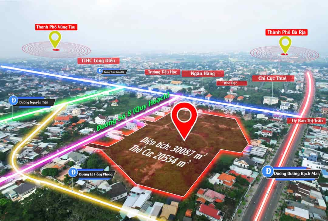 Chuyển nhượng đất dự án nhà phố 30.000m2 đã CMĐ 20,544 m2 ODT ngay TTHC Bà Rịa Vũng Tàu