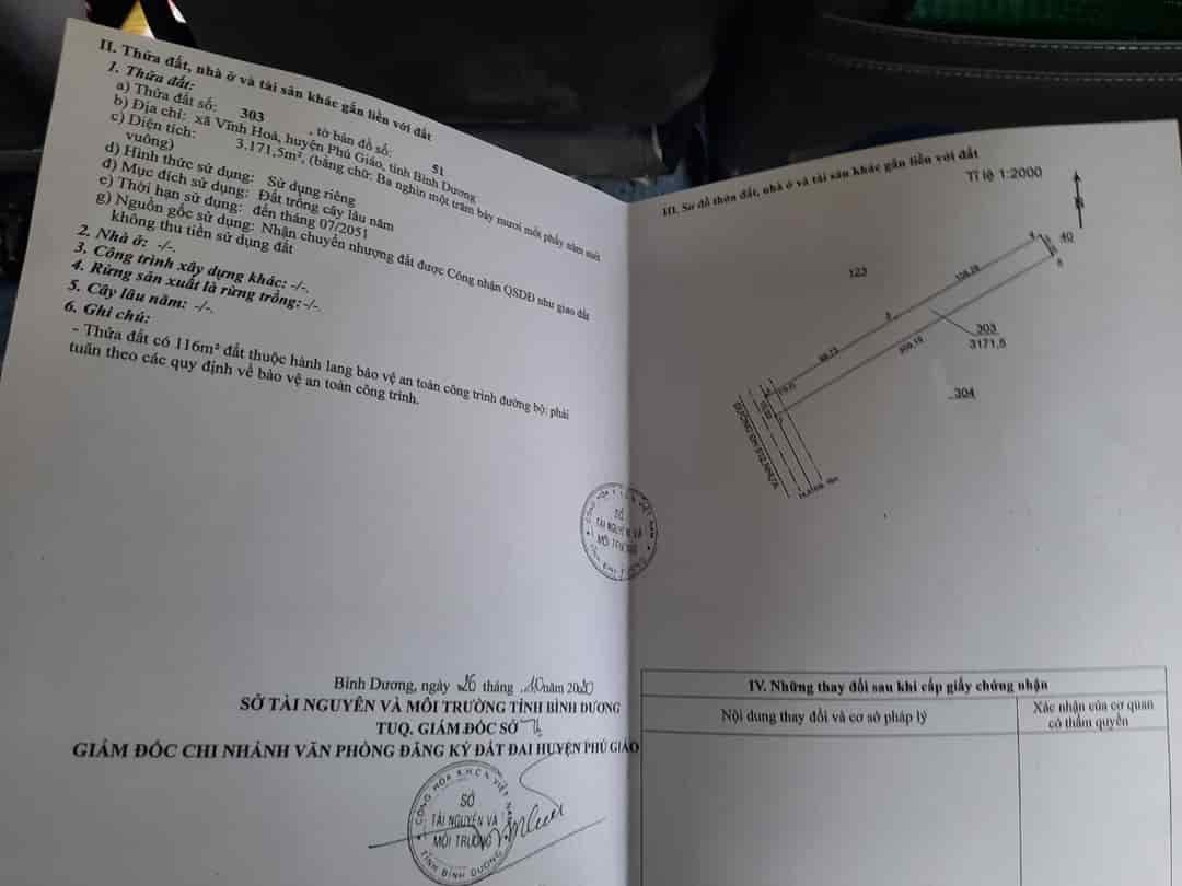 Bán đất Vĩnh Hòa Phú Giáo, DT 48.350m, giá bán 16 tỷ, 1ha, đất đã đóng skc 50 năm cho toàn bộ diện tích