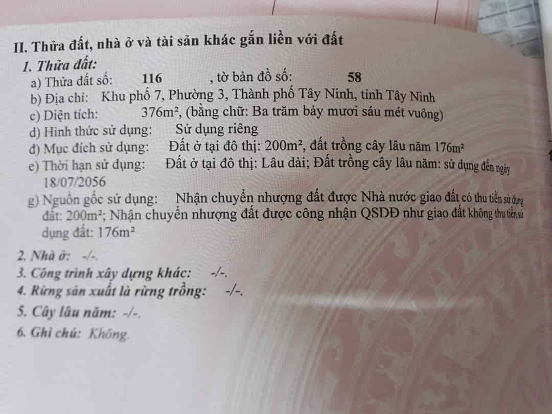 Đất thổ cư phường 3 Tây Ninh, ô tô thông tứ hướng