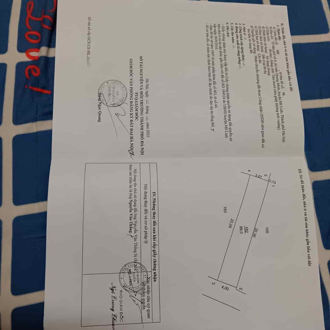Lô dt 89.0m2  full thổ cư tại tổ 6 tt Quang Minh, Mê Linh, Hà Nội, kinh doanh buôn bán.