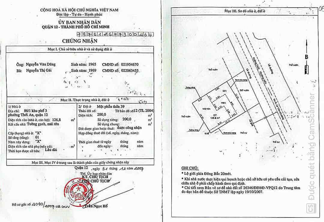 Bán nhà 13.5x20m, mặt tiền Trần Thị Cờ, Thới An, quận 12, cách chợ 100m