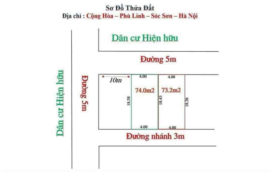 Đất Cộng Hòa Phù Linh dt 74m, giá chỉ hơn tỷ nhẹ, đường trước rộng 5m