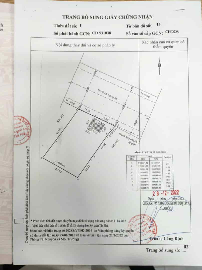 Mặt tiền kd Lê Trọng Tấn, vị trí đắc địa, 28x42m, 1185m2