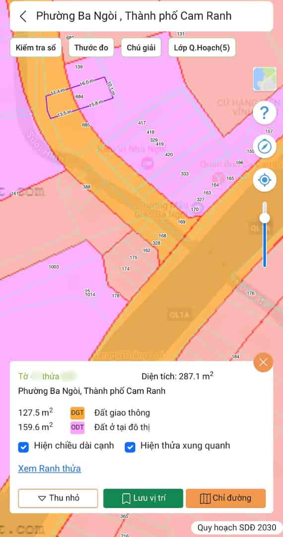 Trung tâm Cam Ranh, cách quốc lộ 80m, 287m2 có thổ cư đường ô tô rẻ nhất khu vực chỉ 200tr/mngang