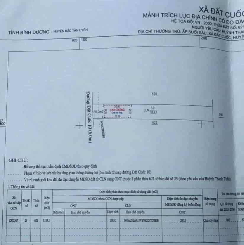 Bán đất tại xã Đất Cuốc huyện Bắc Tân Uyên, Bình Dương